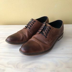 Bar III Men's Parker Leather Cap Toe Brogues Brown Tan Dress Shoes Used 10.5M